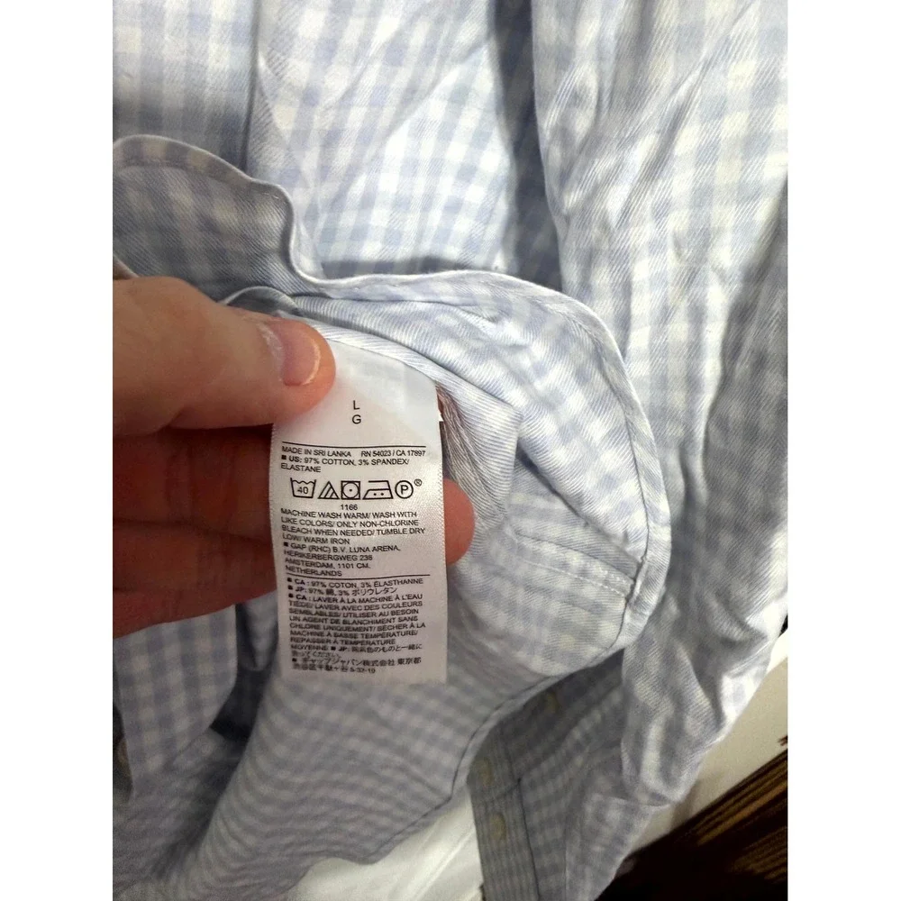 Banana Republic Button Down Mens Large Blue Gingham Slim Fit Wrinkle Resistant